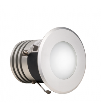 LED-Spot WW - 5 W  Technische Daten:   5 Watt  Abmessungen: Rund 90 Ø  Warm-Weiß   Ansteuerung über 4 x 350 mA Konstant-Strom, CC DMX Treiber  Hochwertiges Aluminium sowie gehärtetes Glas  Kann direkt über dem Saunaofen positioniert werden  Geeignet für D