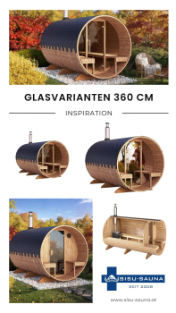SAUNAFASS DISCOUNT 360 - 3,6 m - mit Veranda nordische Fichte oder Thermoholz