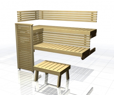 FORMULA  Das Harvia Formula Sauna-Einrichtungskonzept ist eine elegante, lineare und simple Lösung, die jeden einzelnen Badegast begeistern wird. Die Materialoptionen für die beliebte Formula Sauna-Inneneinrichtung sind: goldgelbe Abachi, Rot-Erle, helle