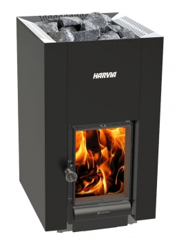 HARVIA Linear 22 GreenFlame  Harvia Linear 22 GreenFlame is a timeless and elegant black wood-burning stove with a large glass door that creates a wonderful atmosphere and highlights the fire beautifully. The stove is perfect for medium-sized saunas and b