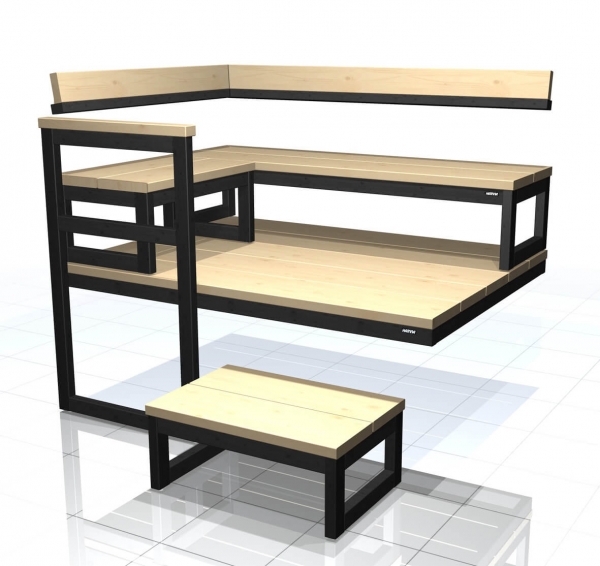 SOLIDE  Solide-Liegen kombinieren uralte Saunatraditionen mit einem innovativen und modernen Design. Das glatte und einfache Design bietet eine ansprechende Kombination von heller sowie schwarzer Farbe und passt perfekt zum Stil neuer Eigenheime. Die Ober